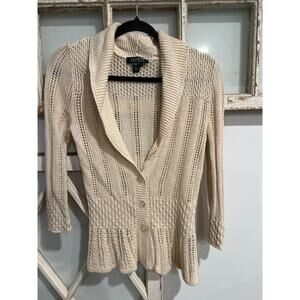 Lauren Ralph Lauren size small cream colored cardigan sweater silk & linen
